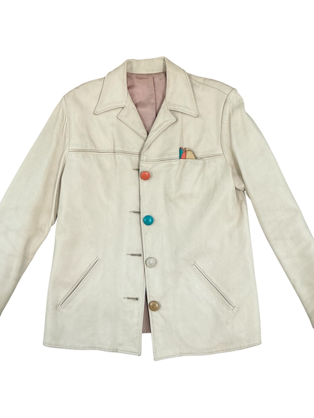 Vintage 1940s Danz cream colored leather blazer jacket women’s XS/S USA made